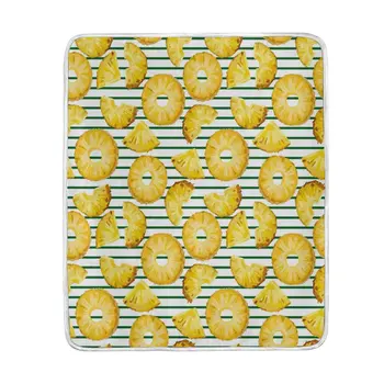 

Tropical Pineapple Green Stripe Blanket Soft Warm Cozy Bed Couch Lightweight Polyester Microfiber Blanket