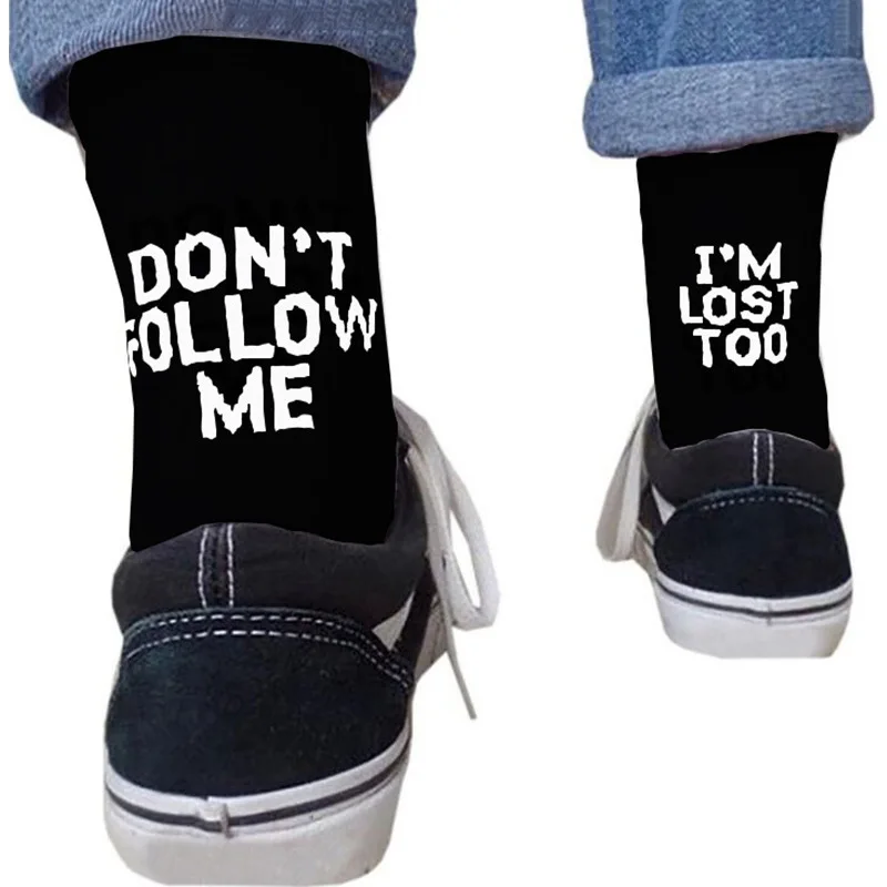 

Man Happy Funny Socks Cotton Harajuku Crazy Fun Socks Hip Hop Boy Cute Alphabet Socks Men Middle Tube Socks Dont Follow Me