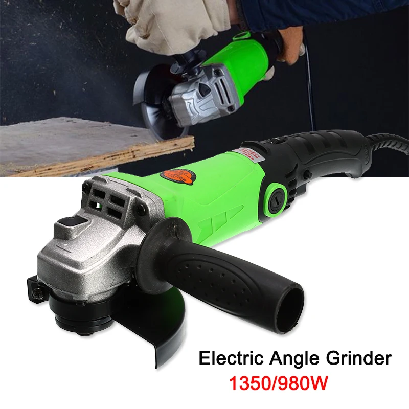 1350/980W 115/100mm Electric Angle Grinder Adjustable Speed Metal Cutting Tool 220V EU Plug 360 Rotation Adjustable Anti-slip