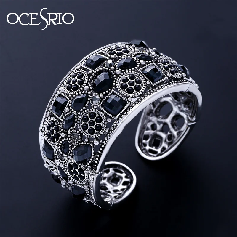 OCESRIO винтажные браслеты манжеты для женщин Boho черный камень винтажный браслет