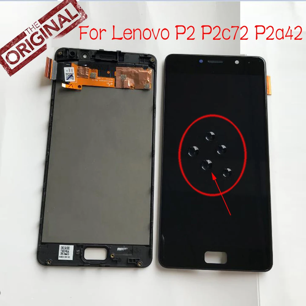 Skup 100% oryginalny wyświetlacz Amoled LCD montaż digitizera ekranu dotykowego z ramką dla Lenovo vibe P2 P2c72 P2a42 czujnik panelu telefonu