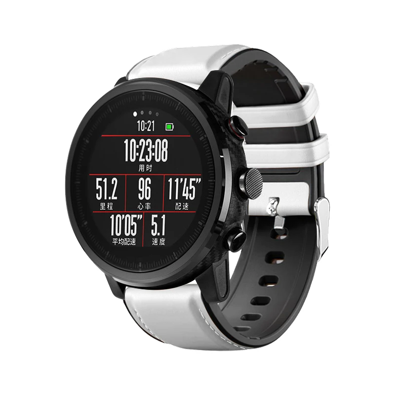 22 мм браслет для Amazfit GTR ремешок для Xiaomi Huami Amazfit gtr Pace/1 Stratos/2 Смарт-часы кожаный+ Силиконовый ремешок для часов - Цвет: Белый