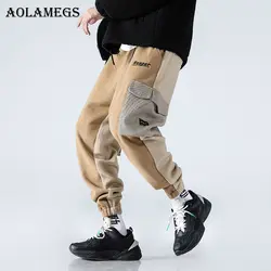 Aolamegs Брюки Карго спортивные мужские лоскутные карманы брюки мужские брюки с эластичной талией повседневные Модные джоггеры тренировочные