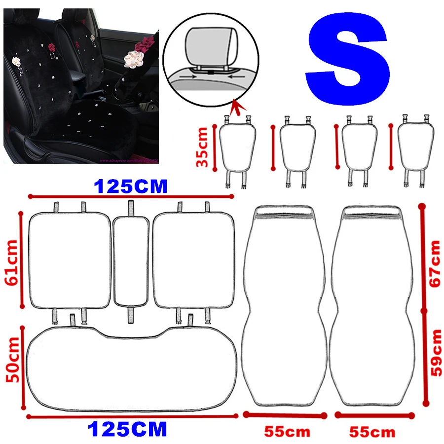 Ladycrystal мягкий теплый плюш сиденья авто Салонные аксессуары со стразами Чехлы для сидений мотоциклов для Обувь для девочек Для женщин дамы - Название цвета: Black S