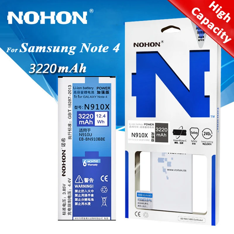 Оригинальный аккумулятор NOHON для Samsung Galaxy Note 2 3 4 Note2 N7100 Note3 NFC N9000 Note4 N9100 N910X |
