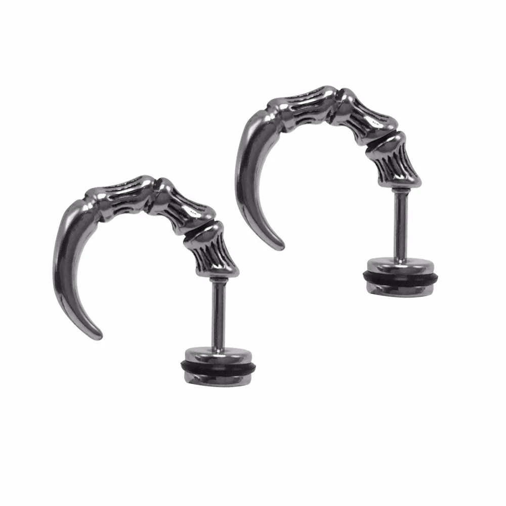 Pair Retro Style Talon Stud Earrings For Men Men's Ear Studs Stainless Steel Anti-allergic 1.2x17x17.8mm Pendientes 16060306 New3