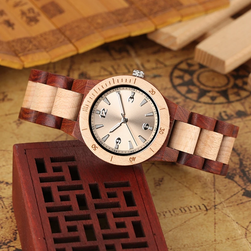Top Luxury Wood Watch Women Mini Chic Dial Clock Woman Precise Scale Analog Handmade Ebony Wood Band Exquisite Quartz Wristwatch