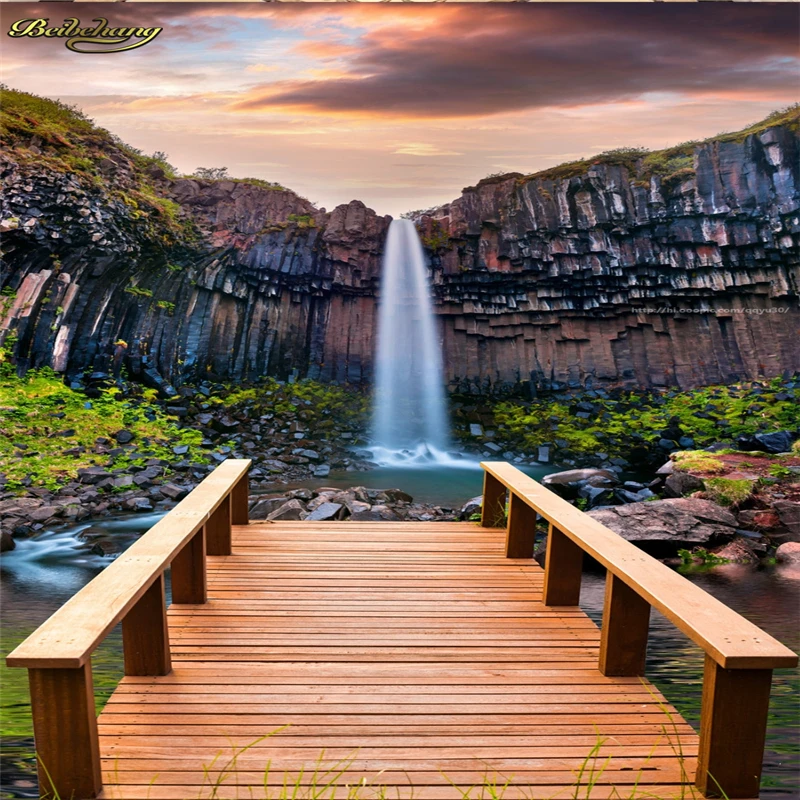 

beibehang Custom photo wallpaper murals wall stickers beautiful wooden bridge waterfall landscape 3d entrance papel de parede