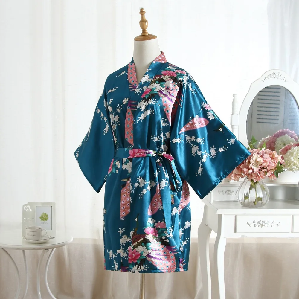 

Drak Green Women Satin Short Nightgown Kimono Robe New Gray Bathrobe Floral Pajamas Wedding Bride Bridesmaid Sexy Dress Gown