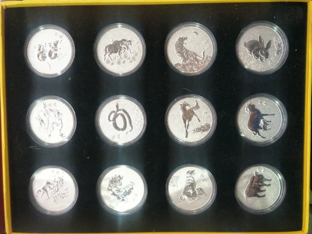 

Collection Chinese government-issued Year The twelve zodiac sig silver coin,12 pieces/set,#037,Decoration,Free shipping