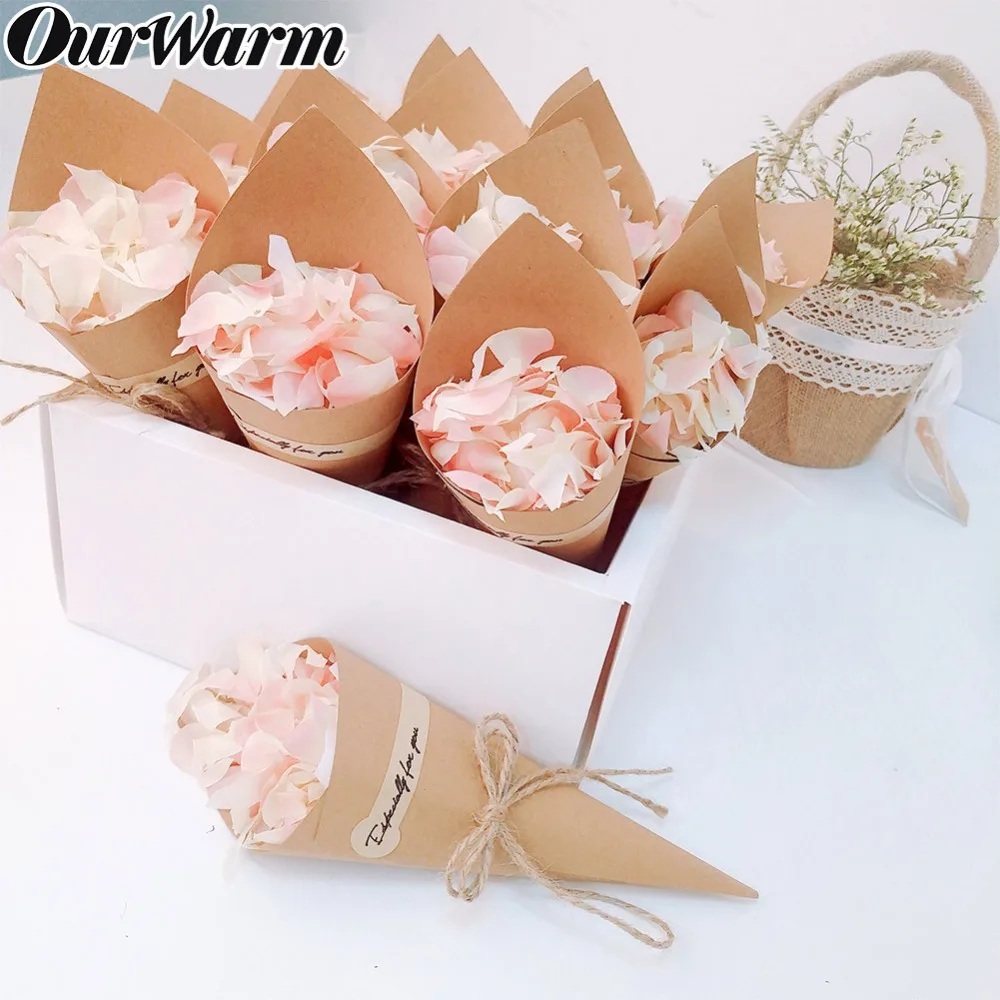 

OurWarm 50pcs Wedding Confetti Kraft Paper Cones Black and Khaki Vintage Rustic Confetti Cone Hanging DIY Backdrop Decoration