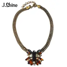 JShine Cantidad Limitada Vintage oro Color cadena cristal gargantilla collar mujeres gran marca colgante collar(China)