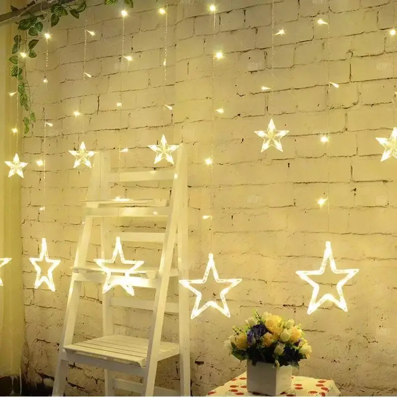 ECLH AC110V or 220V Holiday Lighting LED Fairy Star Curtain String luminarias Garland Decoration Christmas Wedding Light 2M ECLH AC110V or 220V Holiday Lighting LED Fairy Star Curtain String luminarias Garland Decoration Christmas Wedding Light 2M