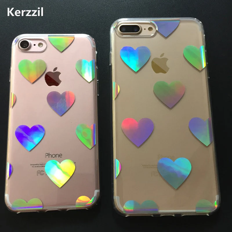 Kerzzil ясно pc жесткий чехол для iPhone 7 6 S плюс роскошный лазерной любовь сердца
