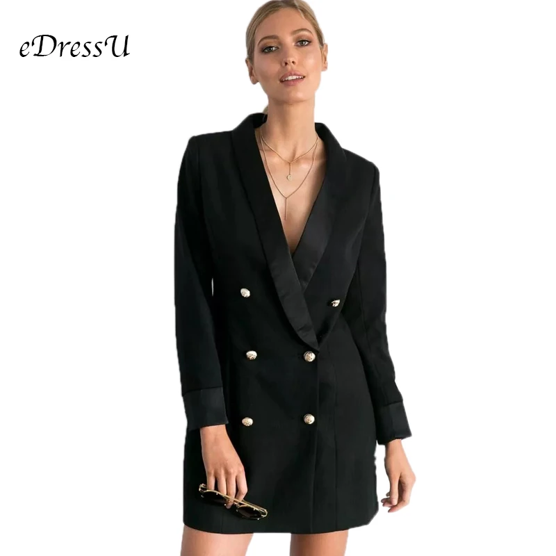 Women Long Blazer Elegant Office Lady Blazer High Quality Black Autumn Jacket Double Breasted Medium Long Coat Work Wear HX-2188