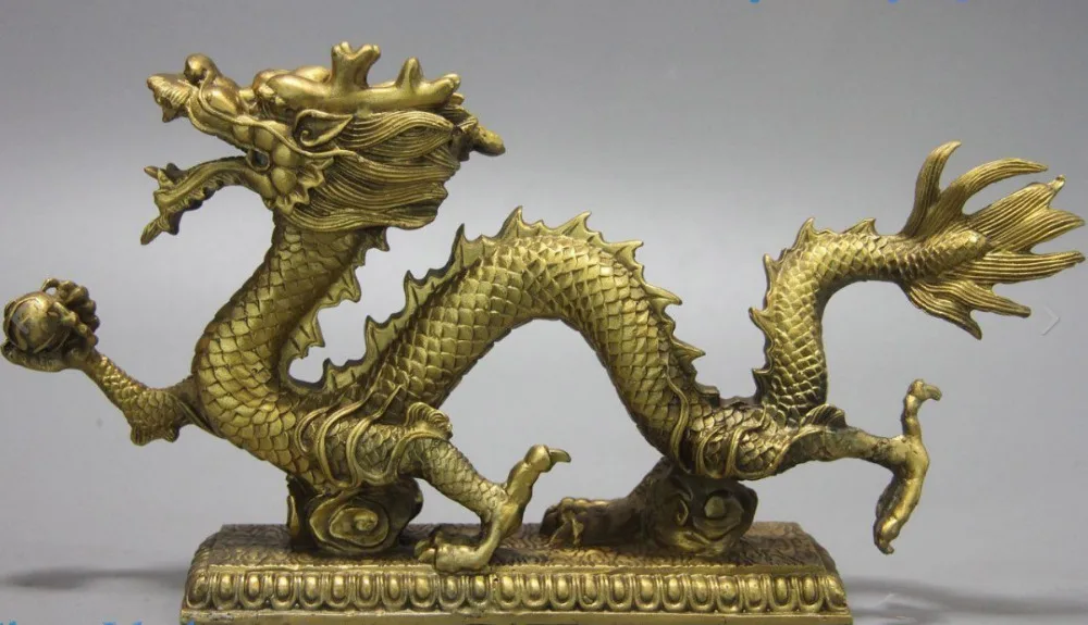 

671115774*++13" China brass sculpture carved fine mythical creatures deagon play bead statue