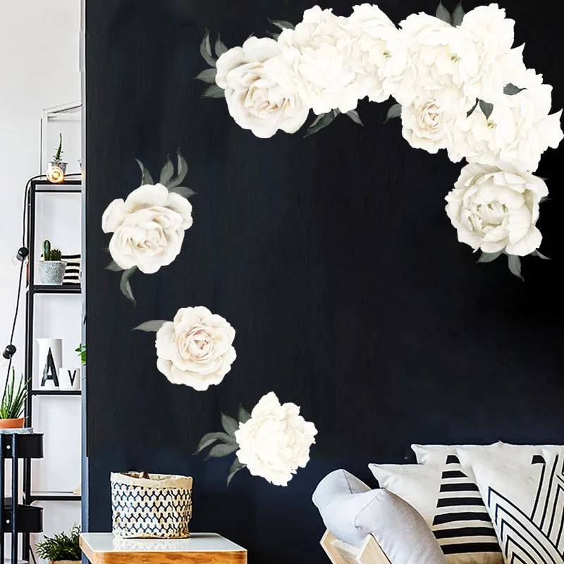 1 шт. 3D пионы розы цветы наклейки на стену белые винтажные обои для спальни гостиной наклейки Фреска домашний Декор подарок для маленьких девочек