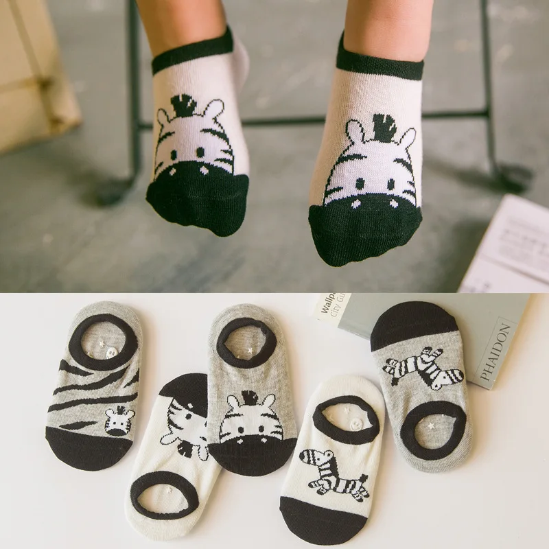 

5 Pairs/Lot Baby Girl Boy Socks Cartoon Donkey Boat Socks Spring Summer Anti Slip Children Short Socks 3-5Y