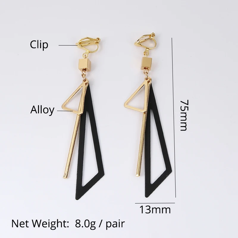 Ear Clip Earrings Clip Earrings Ear Clip Ear Accessories Korean Personality Fashion Triangle Geometric Clip on Earrings Without Piercing Retro Female Tassel Long Women Ear Clips Jewelry