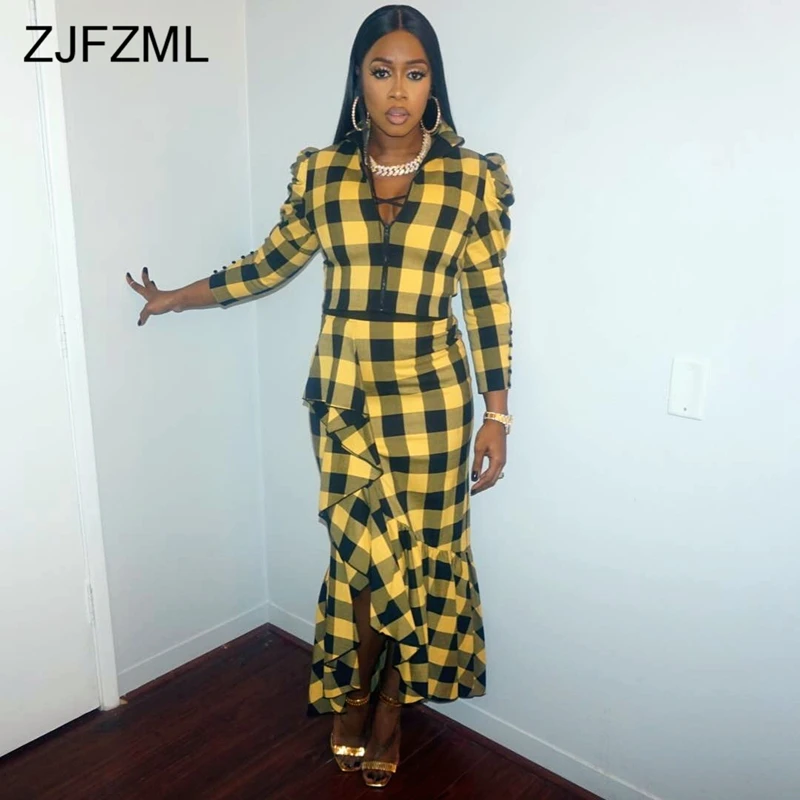 yellow plaid maxi dress
