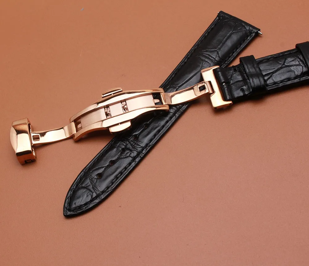 Продвижение Ясно Цена ремешок для часов ремешок из кожи аллигатора 20 мм пряжка 16 мм rosegold пряжка для бренда наручные часы замена