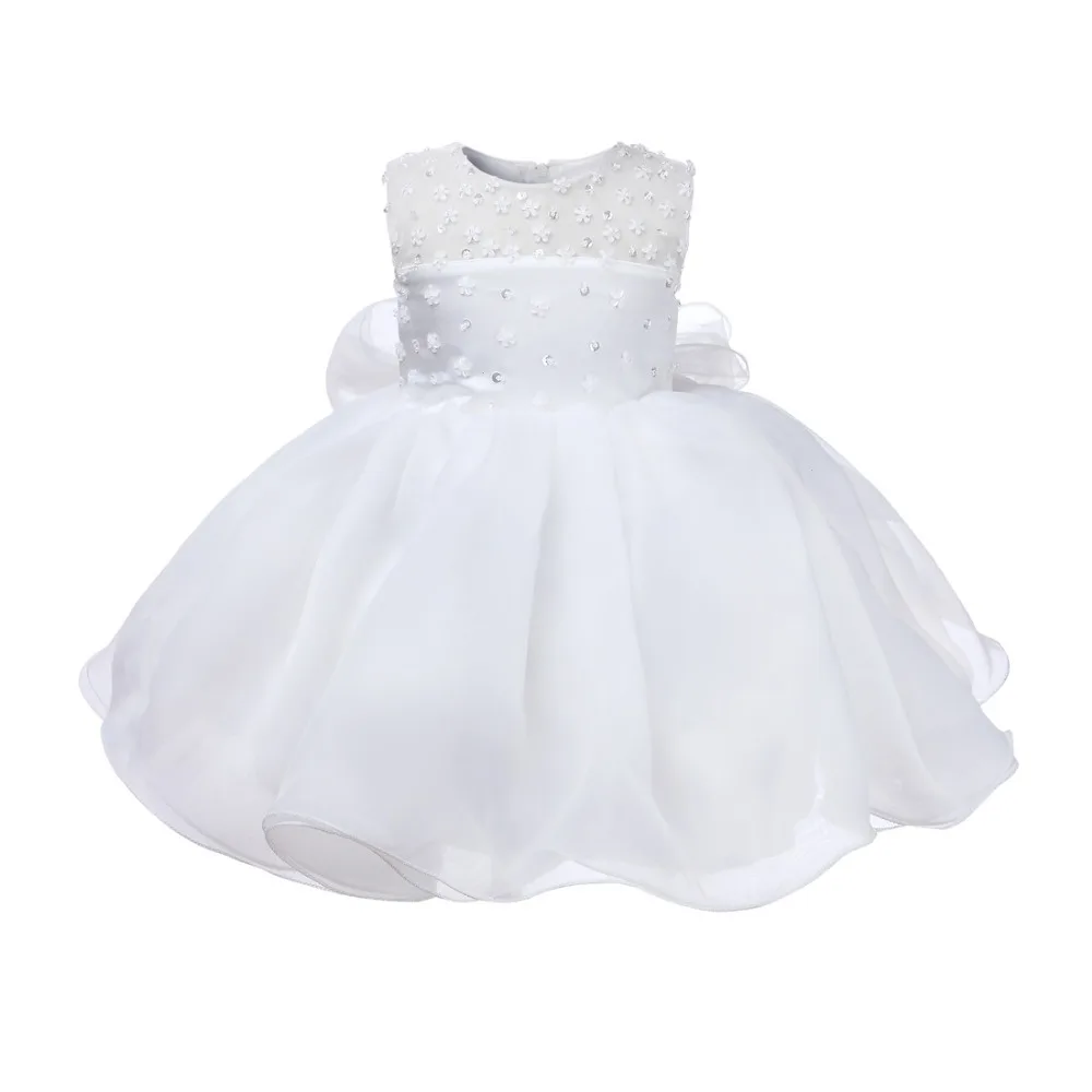 

Beaded Tulle Baby Girl Dress Summer Infant Christening Gown Big Bow 1 Year Birthday Baby Dress Newborn Baptism Party Dresses
