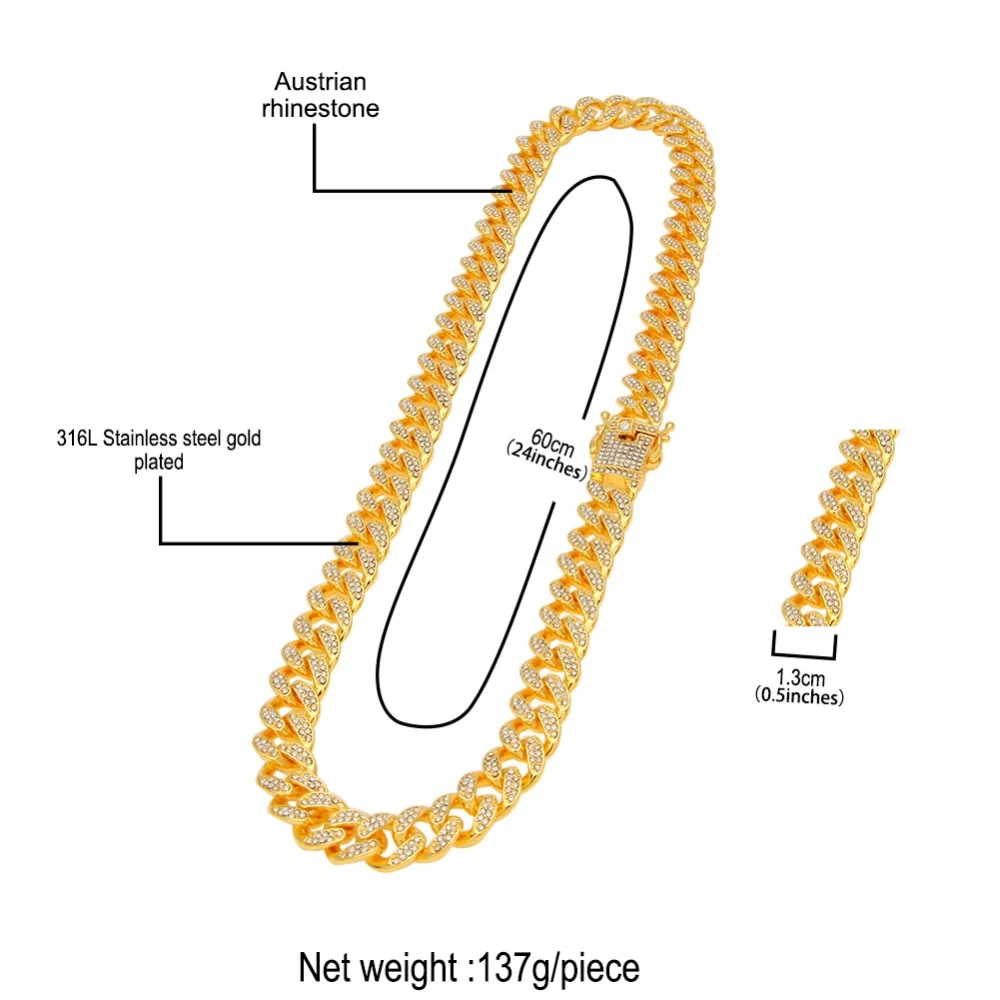 13mm Iced Out Cuban Necklace Chain Hip hop Jewelry Choker Gold Silver Color Rhinestone CZ Clasp for Mens Rapper Necklaces Link - Image 3