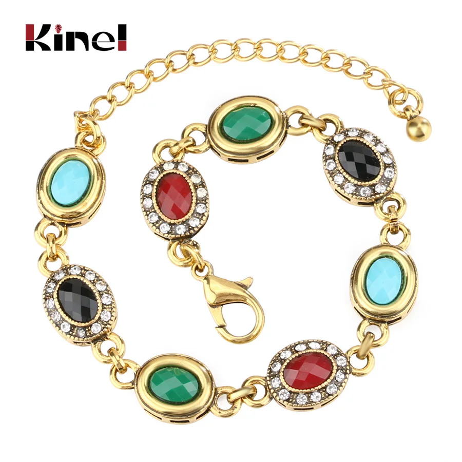 

Kinel Unique Retro Bracelets For Women Ancient Gold Color Rhinestone Resin Indian Jewelry 2017 Fashion