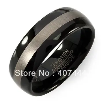

Free Shipping Cheap Price Jewelry USA Brazil Russia Hot Sales His/Her 8mm Domed Lined Top Black Men's Tungsten Wedding Ring