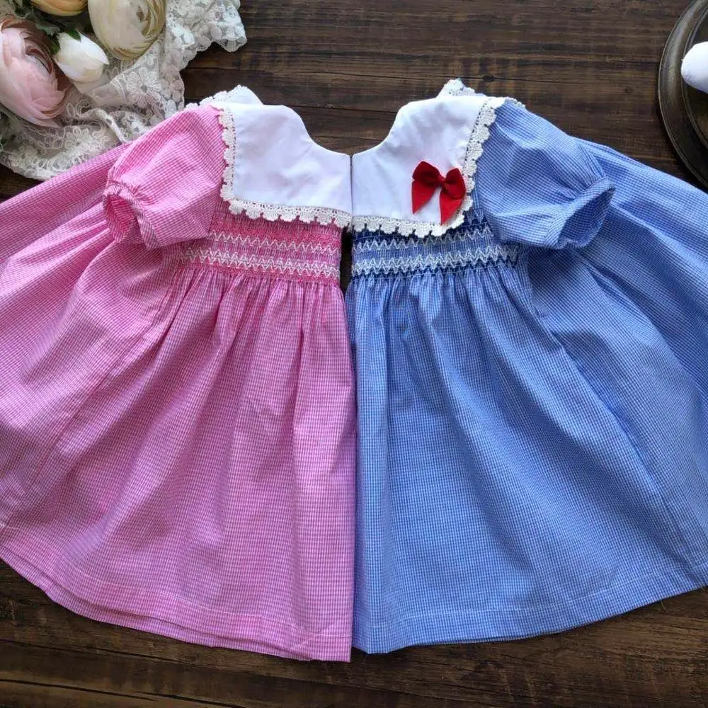 

Summer 1 2 3 Years Old Toddler Girl Cute Bow plaid Dress Newborn baby Princess Smocked Birthday Wedding Party Dresses for Girls