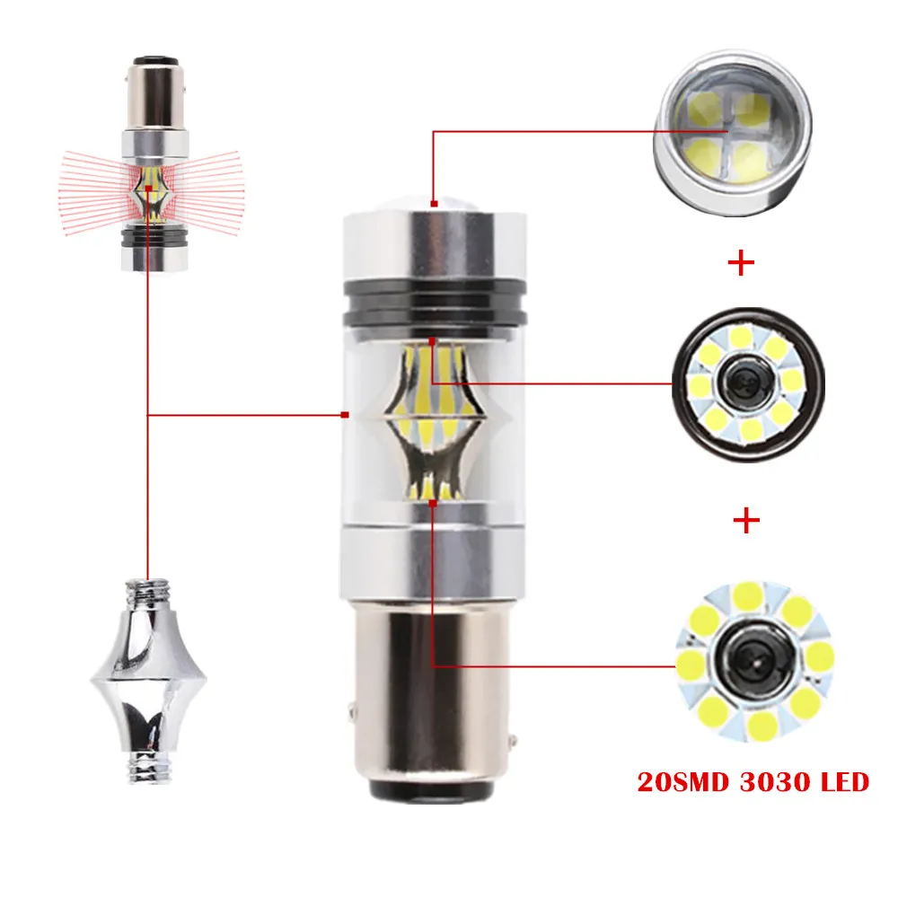 Светодиодные лампы 1157 BAY15D высокой мощности 3030 20SMD P21/5 Вт 2 шт. автомобильные задние