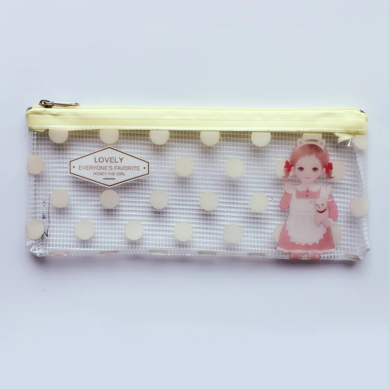 Z46 Милая девочка B6 кукла в горошек прозрачная плоская ручка Карандаш Чехол для хранения косметики школьные канцелярские принадлежности Подарочная сумка для девочек