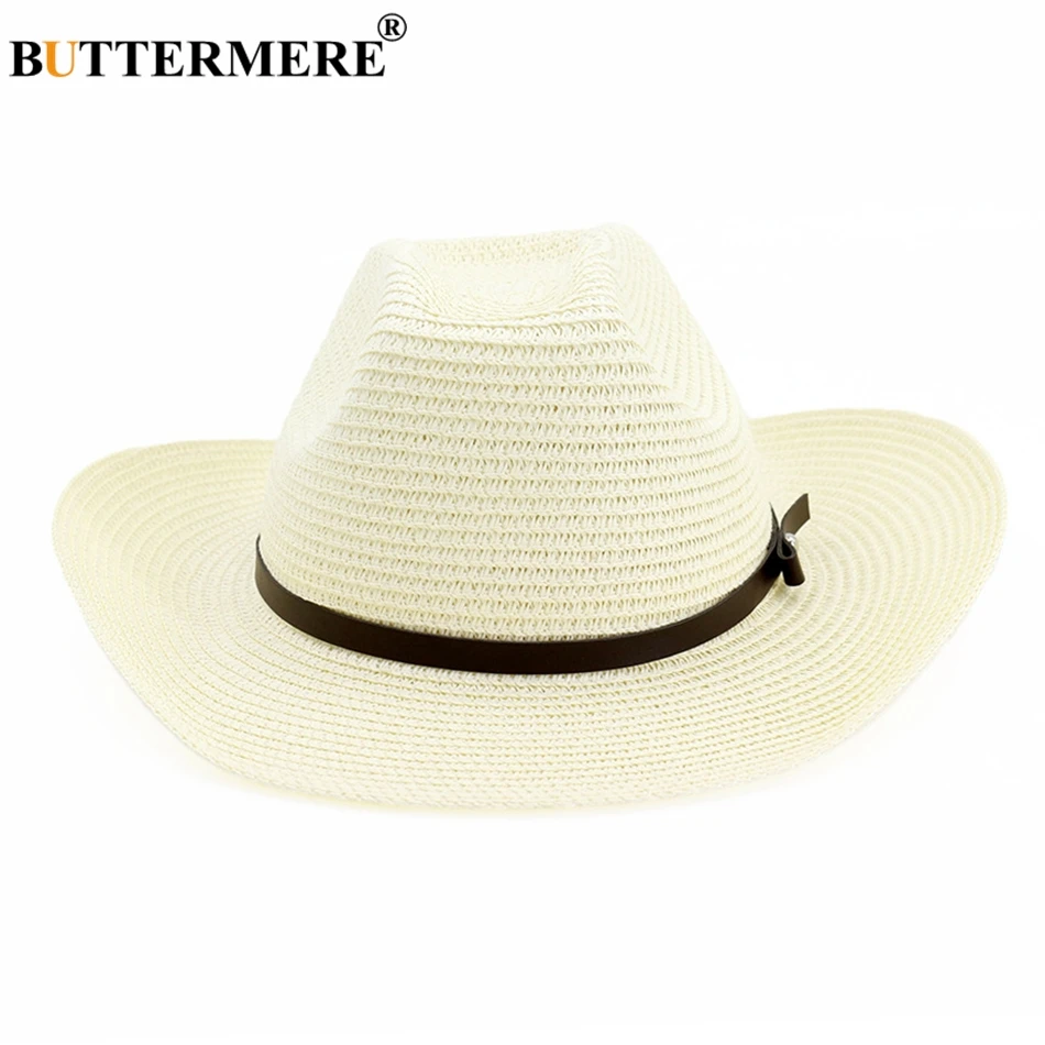 BUTTERMERE Cowboy Straw Hat For Men White Sombreros Sun Hats Unisex