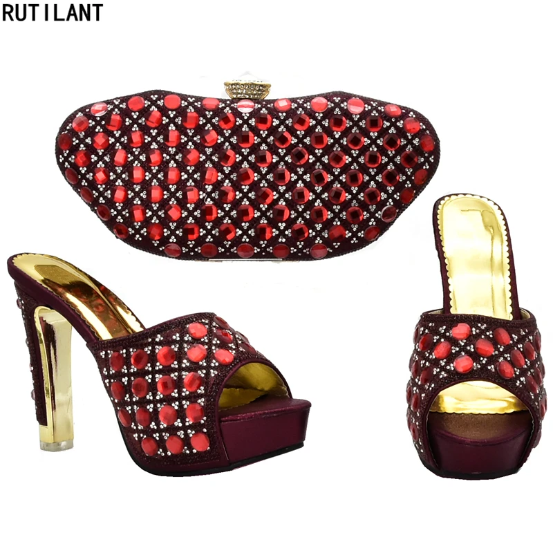 Juego Con vino Zapatos Para De Bolso Decorado fuchsia A Fiesta Bolsas Las oro plata Y Último Mujer Italiano Imitación Tinto Diamantes África Azul Zapato Bolsos Mujeres xgwEYqnX