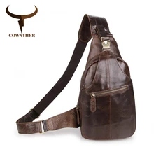 COWATHER top cow genuine leather chest bag high quality men crossbody bag new design casual men bags J2467 free shipping