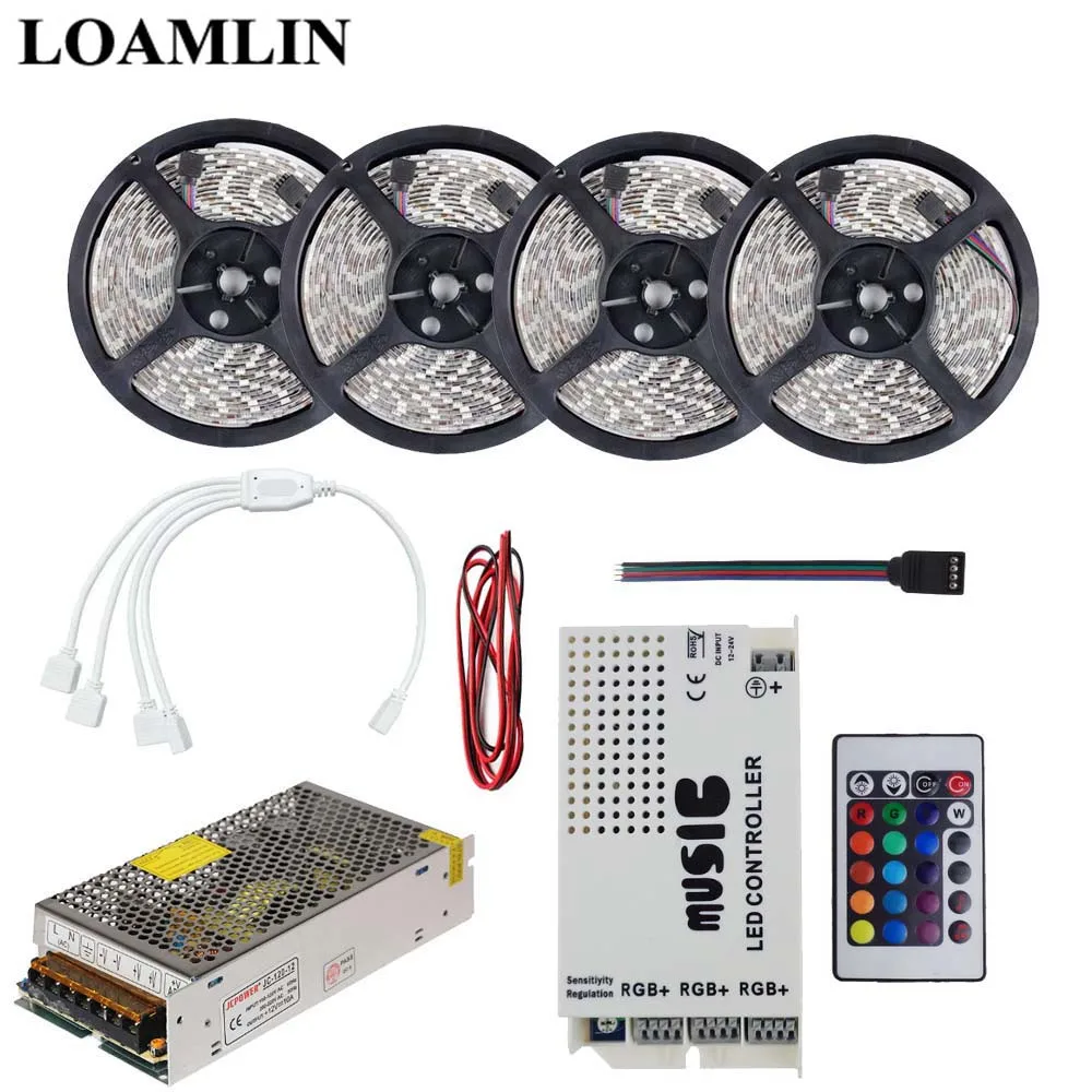 

5M 10M 15M 20M RGB SMD2835/3528 Led Flexible Strip Light With 24Keys Remote Music Led Controller Power Driver Kit
