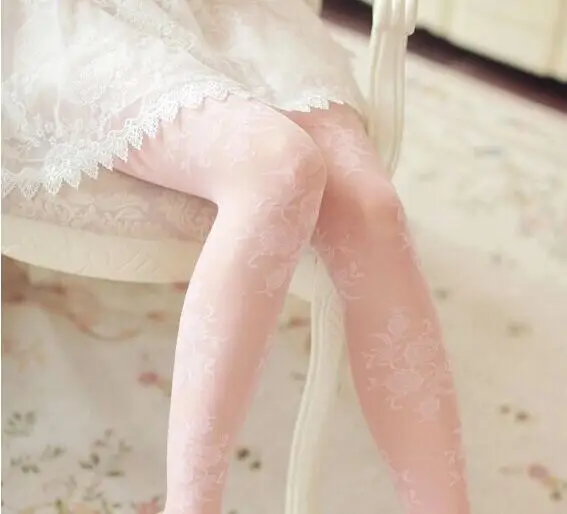 Japanese Vintage Style Hollow out Lace Floral White Silk Stockings Jacquard Weave Pantyhose Summer Sexy Ultrathin Sweet Stocking6