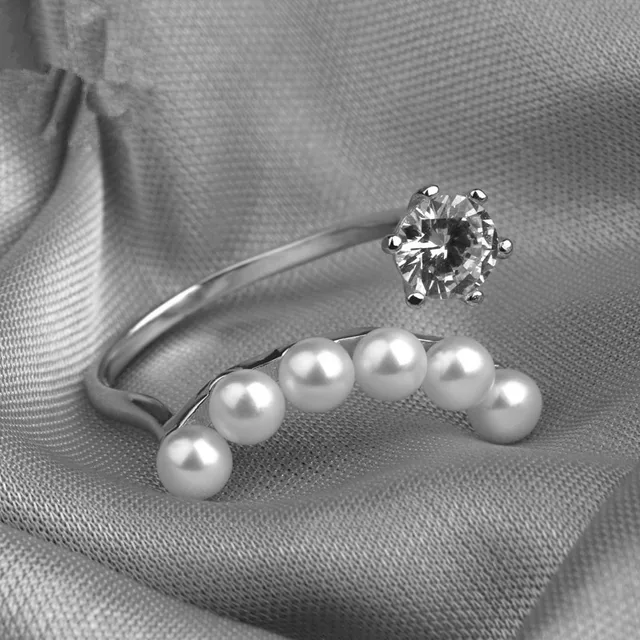 Personality Simulated Pearl Zircon Open Rings For Women Jewelry fashion trendy bijoux adjustable ring