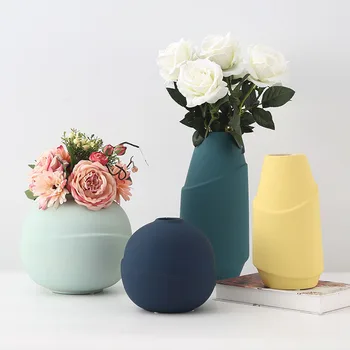 Nordic ceramic vase living room simple flower dry flowers wine cabinet decorations round vases ornament pure color home decor Nordic ceramic vase living room simple flower dry flowers wine cabinet decorations round vases ornament pure color home decor