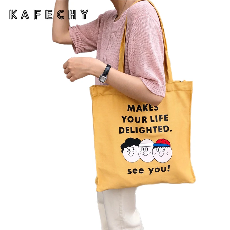 

Cute Cartoon Printing Shoulder Bag For Women Canvas Tote Handbags Large Capacity Shopping Bag Ladies Casual Beach Bag