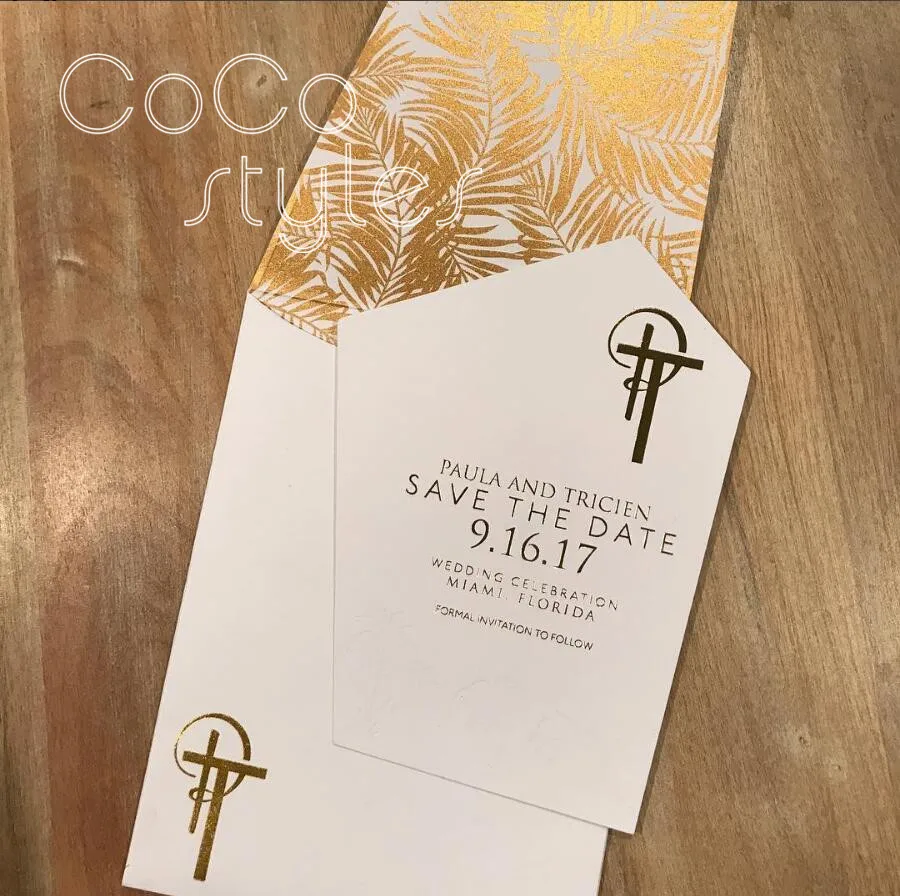  Cocostyles customized vintage die cut invitation card with envelope foiling liner for church weddin - 32891230858