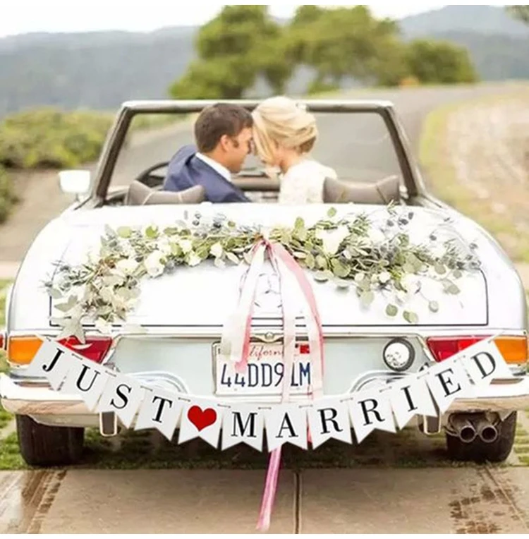 

Just Married White Banner Rustic Garland Wedding Table Decoration Vintage Party Events Supplies Mr Mrs Car Decor