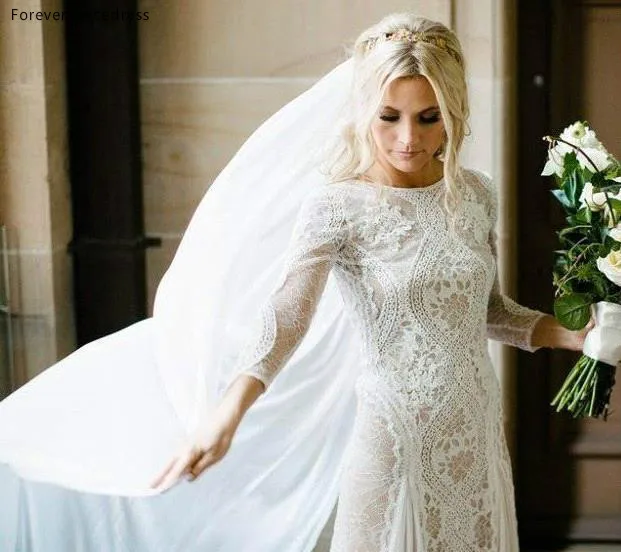 2019 Bohemian Wedding Dresses Vintage Lace Long Sleeve Boho Wedding Dress Open Back Bridal Gowns vestido de noiva BC0590  159 (6)