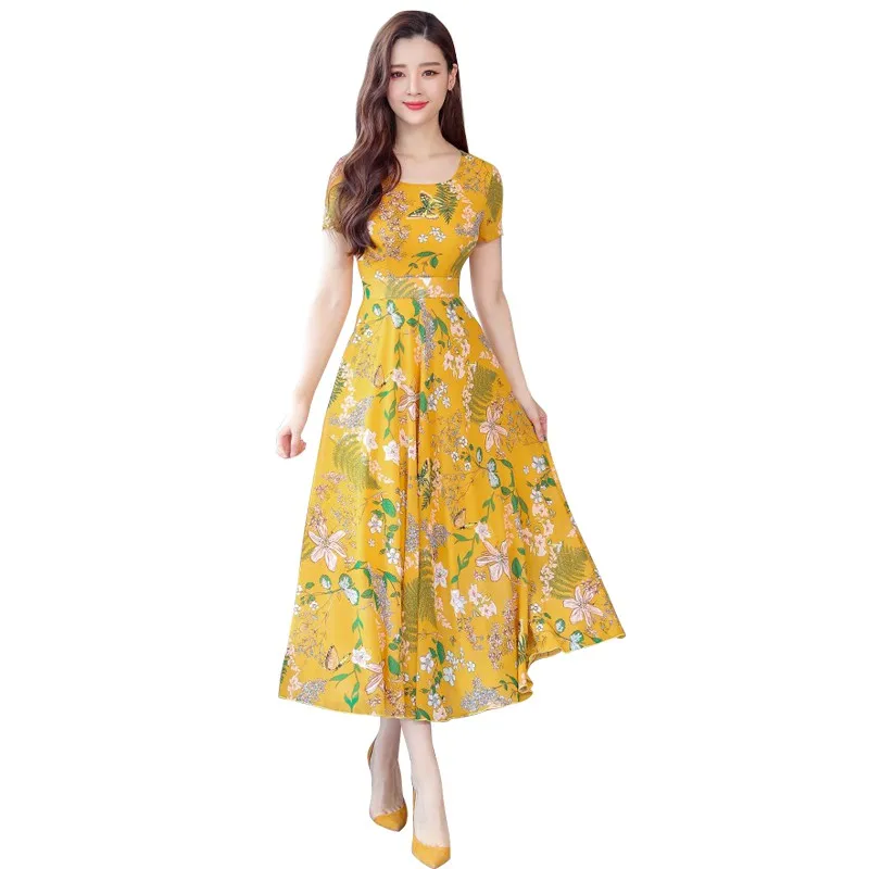 

Long Summer Floral Maxi Dress Women Flower Print Casual Split Beach Dress Ladies Elegant Cotton Vintage Boho Party Dresses New