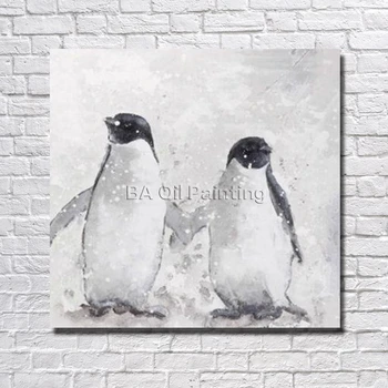 

Free Shipping Handpainted Modern Oil Painting Abstract Two Penguin Picture On Canvas 1peice Painting Home Decor For Living Room