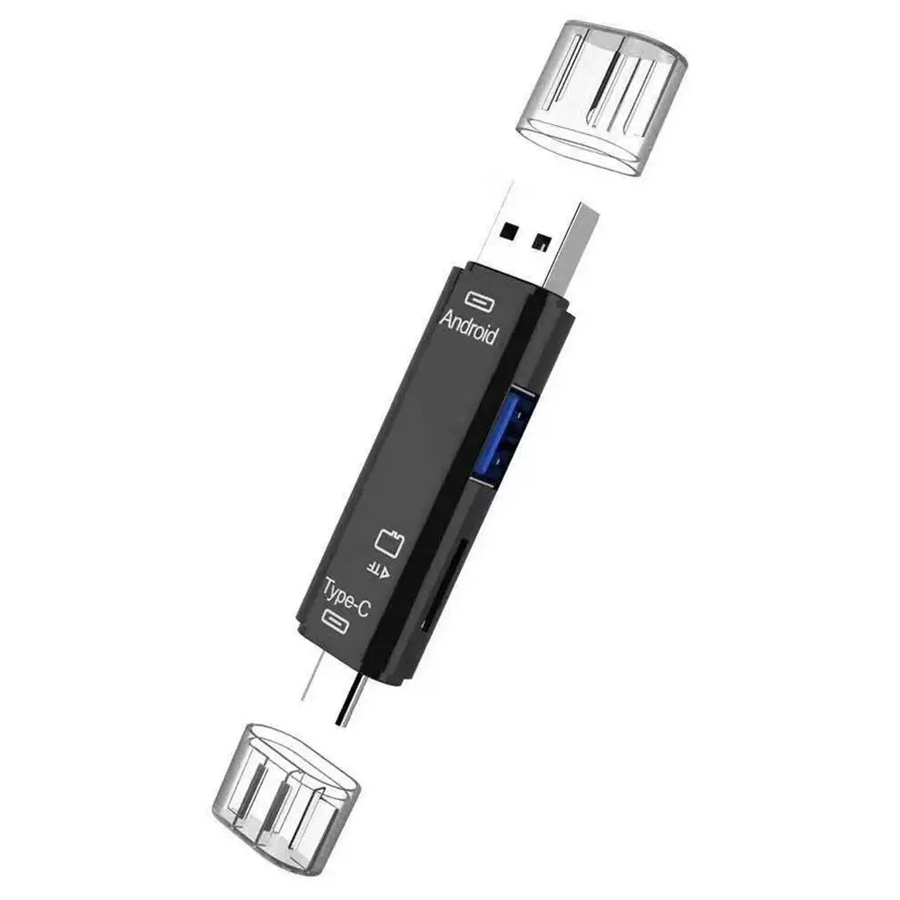 Адаптер для чтения карт OTG type-C 5 в 1 Поддержка SD/TF/type-C/USB 3,0/Micro USB - Цвет: Черный