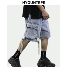 Мужские Шорты повседневные модные джинсовые шорты боковые большие карманы Открытый Хип-хоп новые свободные потертые шорты на молнии шорты в уличном стиле