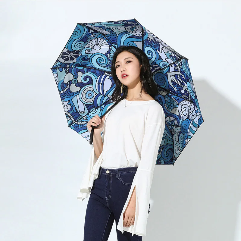 

New creative vinyl umbrella rain women three folding eye umbrella double sunscreen tri-fold sun umbrella parasol for women man