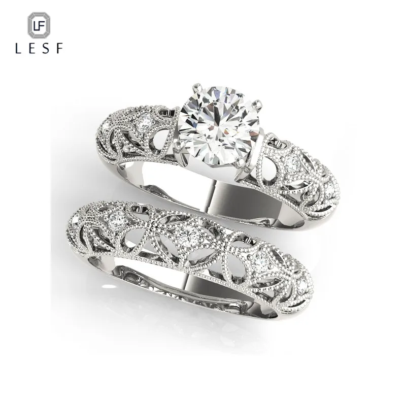 

LESF High-end Jewelry 925 Sterling Silver 0.75 ct Round Cut Zircon Ring Sets Wedding Engagement Band Fashion Jewelry For Women
