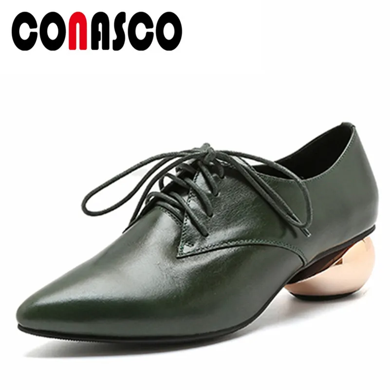 

CONASCO Brand Design Women Office Career Pumps Cross-tied Pointed Toe High Heels Shoes Genuine Leather Spring Autumn Shoes Woman